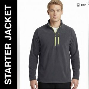 Starter Brand Men’s Fleece Top 1/4 Zip Pullover Size 2XL Charcoal Gray & Lime